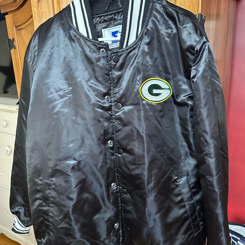 STARTER Black Satin Jacket with Green Logo